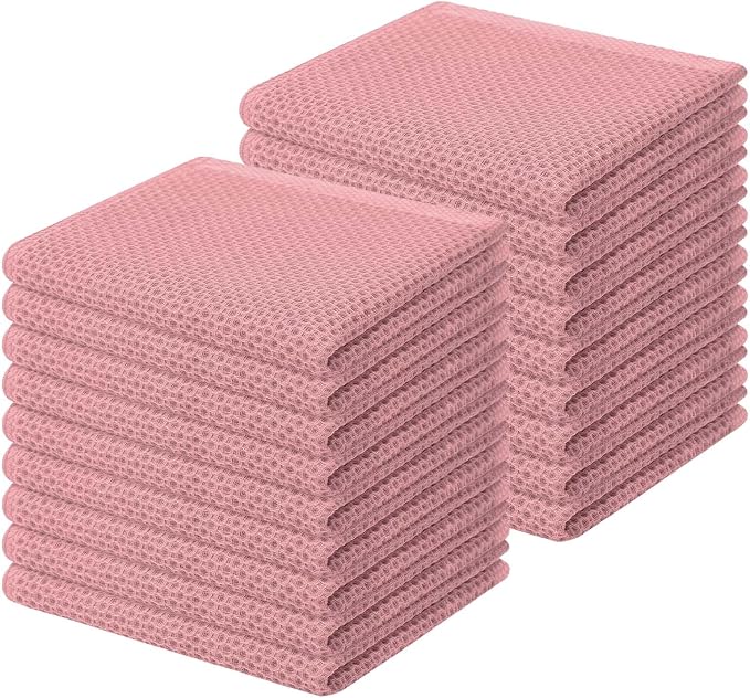 Homaxy 100% Cotton Waffle Weave Kitchen Dish Cloths, Ultra Soft Absorbent Quick Drying Dish Towels, 12 x 12 Inches, 18-Pack, Dried Rose