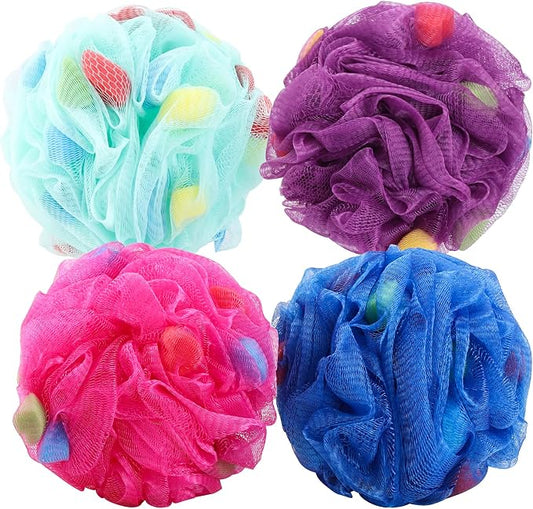 BTYMS Premium Mesh Poufs (65g/pcs) Bath Sponges Shower Loofahs Exfoliating Shower Puff - Great for Body Wash Pack of 4