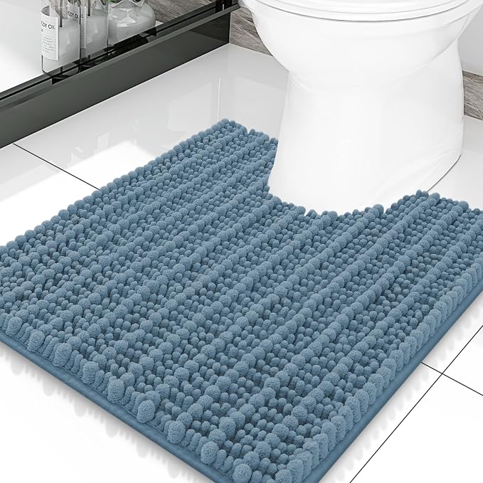 Smiry Bathroom Toilet Rugs U Shaped 20x20, Extra Soft Absorbent Non Slip Rubber Backing Chenille Contour Bath Rugs for Toilet, Machine Washable Contoured Bath Mats, Grayish Blue