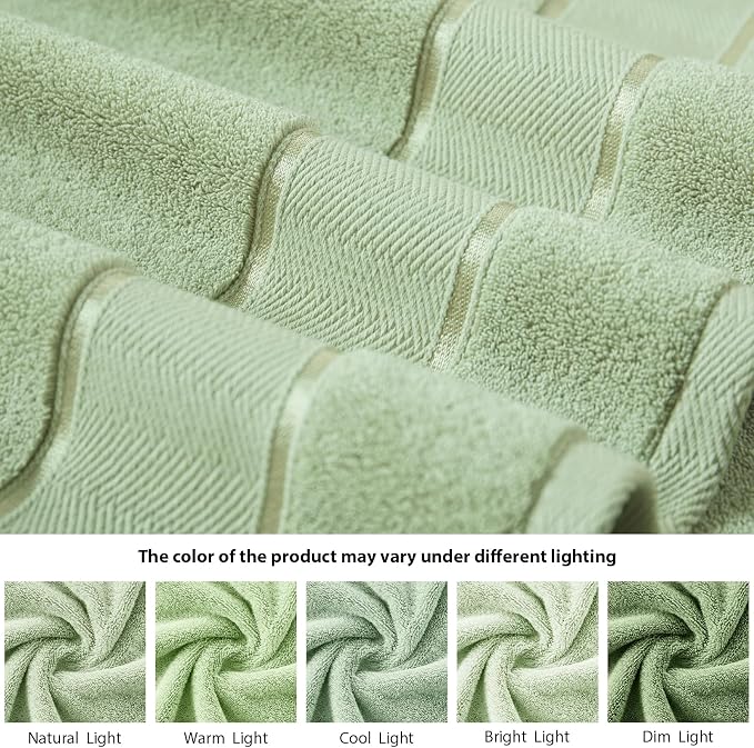 Marvione Bath Towels Set 6 Piece, 100% Turkish Cotton Highly Absorbent and Soft Towels for Bathroom 2 Bath Towels 2 Hand Towels 2 Washcloths, Sage Green