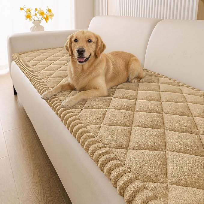 Smiry Couch Cover for Dogs, Non Slip Washable Pet Sofa Protector for Large Dogs, Cats, Fuzzy Plush Sofa Covers for 3 Cushion Couch, Against Fur, Dirt & Scratch Resistant, Camel, 27.6"×82.7"