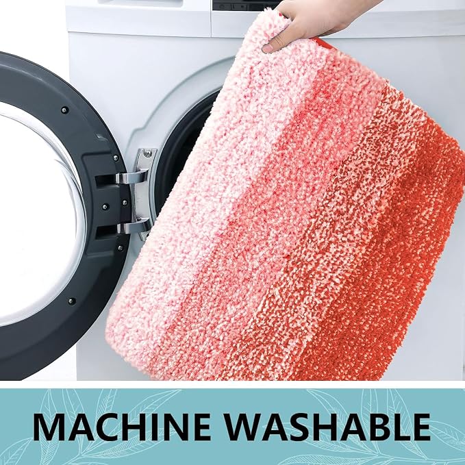 Arotive Microfiber Bathroom Rugs, Shaggy Soft and Absorbent Contour Toilet Rugs, Thick Plush Machine Washable Dry Bath Mats for Toilet Base, 30x20, Coral, Rectangular