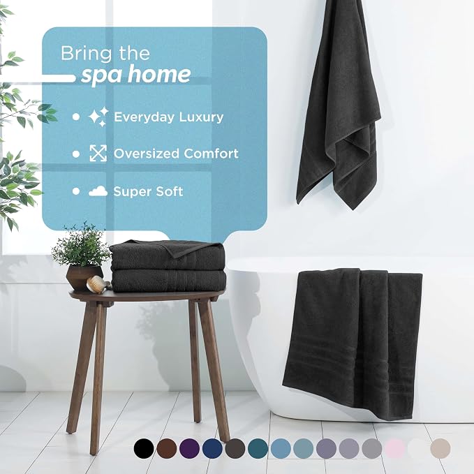 Martex 2-Pack Ultimate Performance Bath Sheet Set, Black, 33" x 65" | 100% Cotton, Extra Large Bath Towels, Super Absorbent, Low-Linting, Supersoft