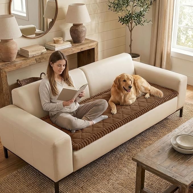 Smiry Couch Cover for Dogs, Non Slip Washable Pet Sofa Protector for Large Dogs, Cats, Fuzzy Plush Sofa Covers for 3 Cushion Couch, Against Fur, Dirt & Scratch Resistant, Brown, 27.6"×88"