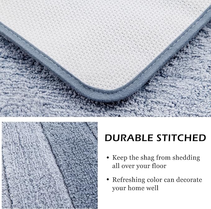 3 Pcs Ombre Bath Mat Set for Bathroom, Non Slip Ultra Soft and Thick Water Absorbent Bath Carpet, Machine Washable & Quick Dry Bathroom Rug, for Bedroom Door Living Room,Blue