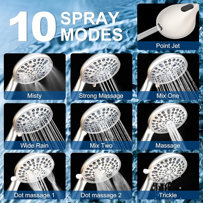Shower Head with Handheld - All Metal Holder and Long Hose, High Pressure | Showerhead Sprayer Built-in Power Wash to Clean Tub, Tile & Pets, Multi Mode Adjustment, Brushed Nickel 2.5 GPM