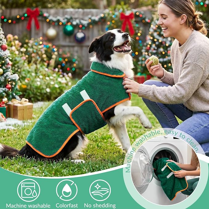 Bienbee Dog Bathrobe, Quick Drying Super Absorbent Pet Robes for Small Medium Large Dogs, Drying Coat for After Bath & Swim, Warm & Cozy Dogs Towels, Dog Puppy Bath Supplies, Green XL