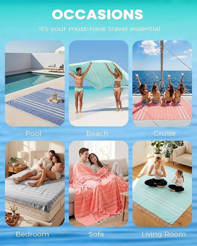 Antfuny Turkish Beach Towel Jumbo Extra Large XL XXL Big Oversized Giant Huge Thin Outdoor Picnic Accessories Travel Essentials for Family Camping Gears Must Haves Yard Mat Navy