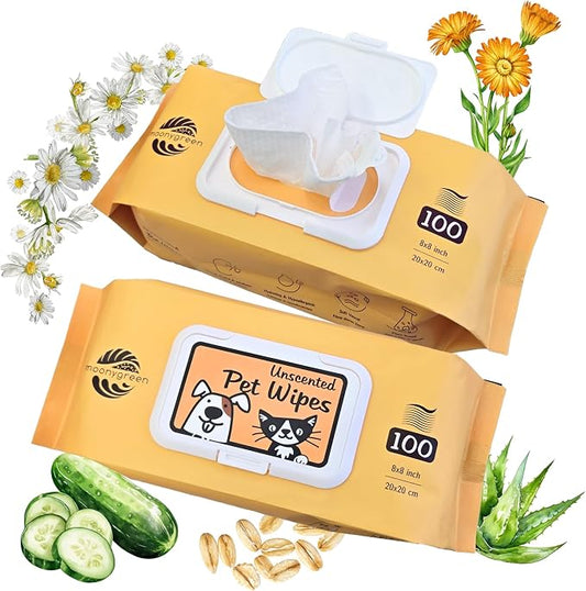 Pet Wipes for Dogs & Cats – Hypoallergenic & Gentle – with Aloe, Oat Extract, Chamomilla, Cucumber, Calendula & Vitamin E – for Cleaning Paws, Face & Body – Unscented – 400 Count