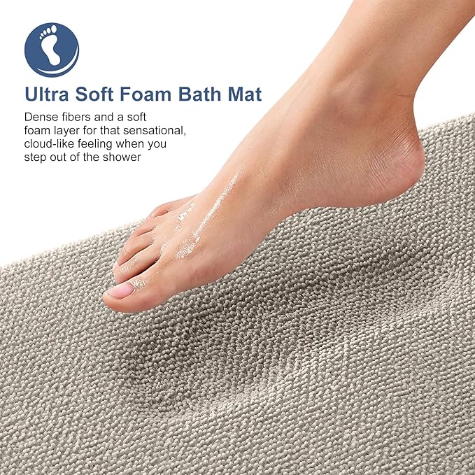 OLANLY Thick Memory Foam Bathroom Runner Rugs 59x24, Extra Soft Absorbent Long Bath Rug, Quick Dry, Non-Slip, Machine Washable Bath Mat for Bathroom, Tub and Shower, Home Decor Accessories, Warm Taupe
