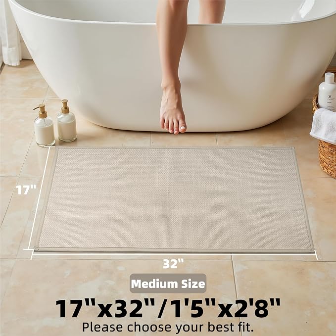 Non-Slip Bath Mats Quick Dry Absorbent Bathroom Rugs Machine Washable Thin Woven Mats for Floor Fit Under Door Easy to Clean