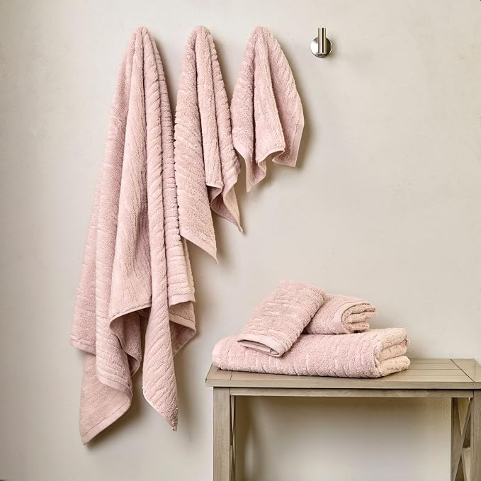 SKL Home CloudSoft 100% Cotton Luxury 4-Piece Washcloth Set, 520 GSM, Ultra Plush & Absorbent, Blush Pink