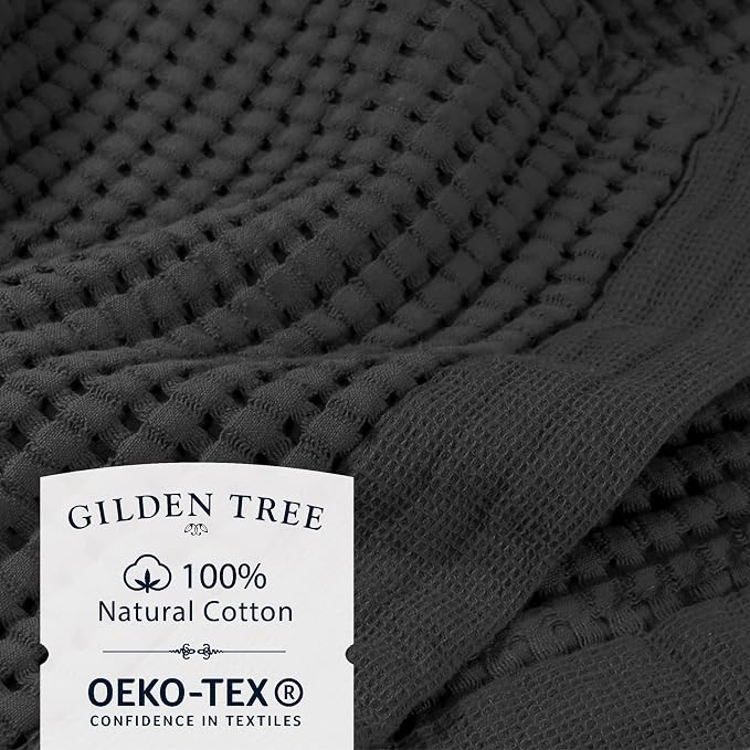 GILDEN TREE Waffle Hand Towels for Bathroom Quick Dry Large Luxury Lint Free Super Absorbent Cotton Hand Towels Set of 2, Modern Style (Faded Black)