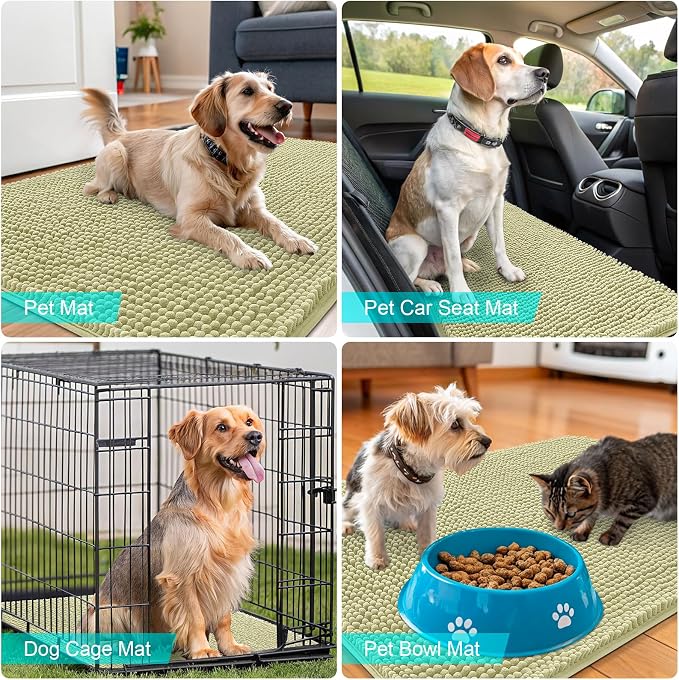 OLANLY Dog Door Mat for Muddy Paws 70x46, Absorbs Moisture and Dirt, Absorbent Non-Slip Washable Doormat, Quick Dry Chenille Mud Mat for Dogs, Entry Indoor Entryway Carpet for Inside Floor, Vanilla