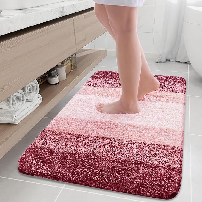 Arotive Microfiber Bathroom Rugs, Shaggy Soft and Absorbent Bath Rug, Thick Plush Machine Washable Dry Bath Mats for Bathroom, Tub and Shower, 36x24, Burgundy, Rectangular