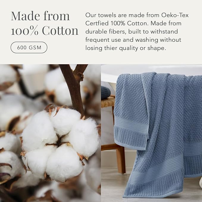 NY Loft 100% Cotton 6-Pack Hand Towel Set | Flint | Oeko-TEX | Quick-Dry | Six 16" x 28" Hand Towels | Super Absorbent | Designer-Styled Texture