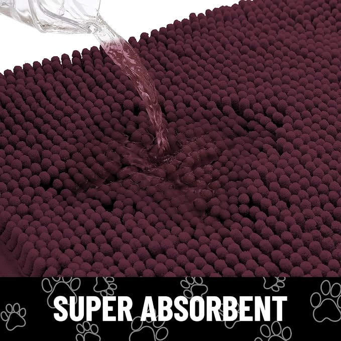 Smiry Dog Door Mat for Muddy Paws, Absorbent Dirt Trapper Non Slip Quick Dry Washable Chenille Mat for Mud Dogs, Entry Rug for Indoor and Outdoor (30x20 Inches, Russet and Black)