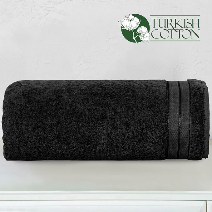 Elegant Comfort Three Line Popcorn Extra Large Luxury Bath Towel - 40" x 80" inch, Premium Hotel Spa Quality 1 Piece Oversized Bath Sheet 100% Turkish Cotton Super Soft Highly Absorbent, Black
