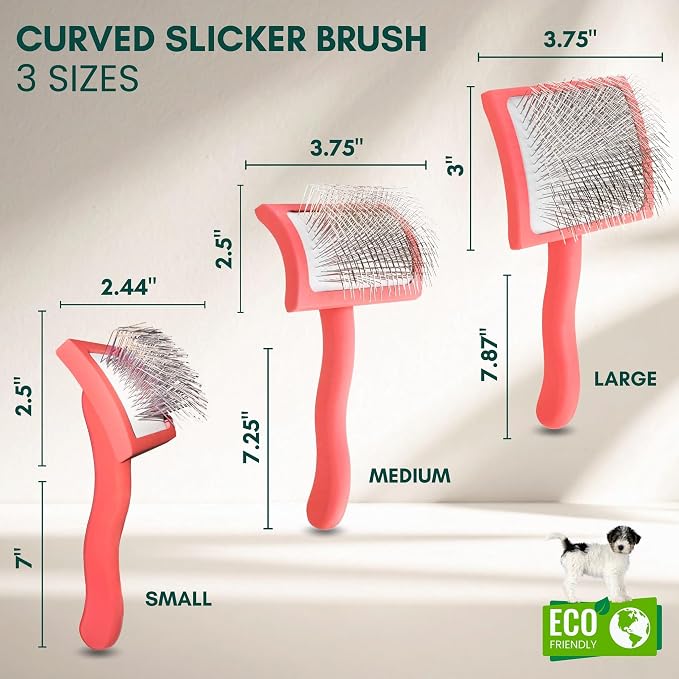 Slicker Brush for Dogs - Long Pin for Poodles, Doodles & Long Haired Dogs, Deshedding & Dematting Tool, Slicker Dog Brushes for Grooming (Coral, Curved Medium)