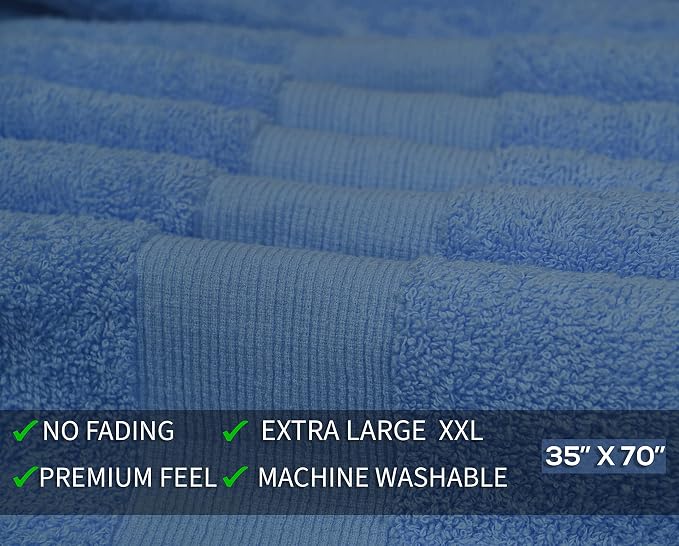 100% Cotton Luxury Bath Sheets - Pack of 2 (35" x 70") | Super Soft, Quick-Dry & Highly Absorbent Towels for Bathroom, Home, Spa & Gym (Sky Blue)