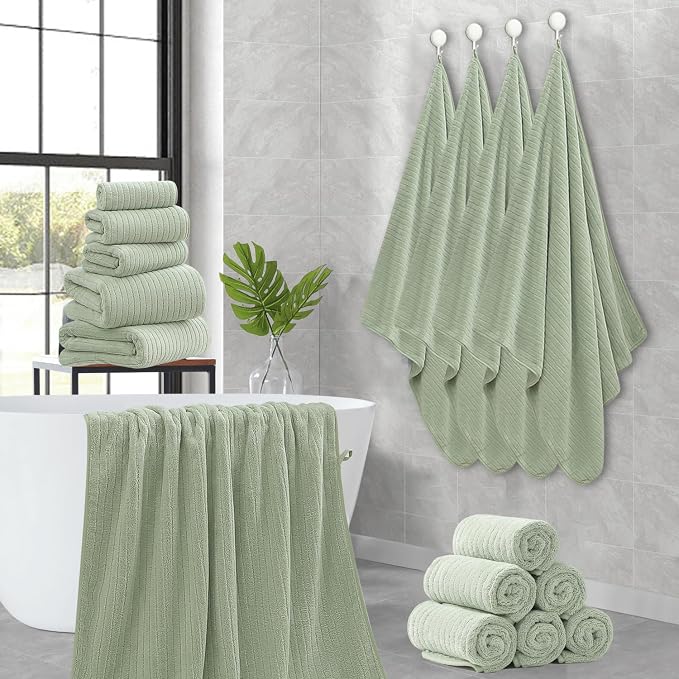 Hailea Hand Towels Set 16x31 Inches,Soft Microfibers Bathroom Towel Set 2 Pack,Highly Absorbent Quick Dry Luxury Towel Hotel Spa Gym Hand Towel Collection for Bathroom,Green