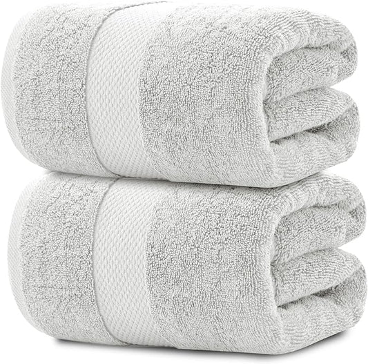 White Classic Luxury Soft Bath Sheet Towels - 650 GSM Cotton Luxury Bath Towels Extra Large 35x70 | Highly Absorbent and Quick Dry | Hotel Collection Extra Large Bath Towels Oversized, Silver, 2 Pack
