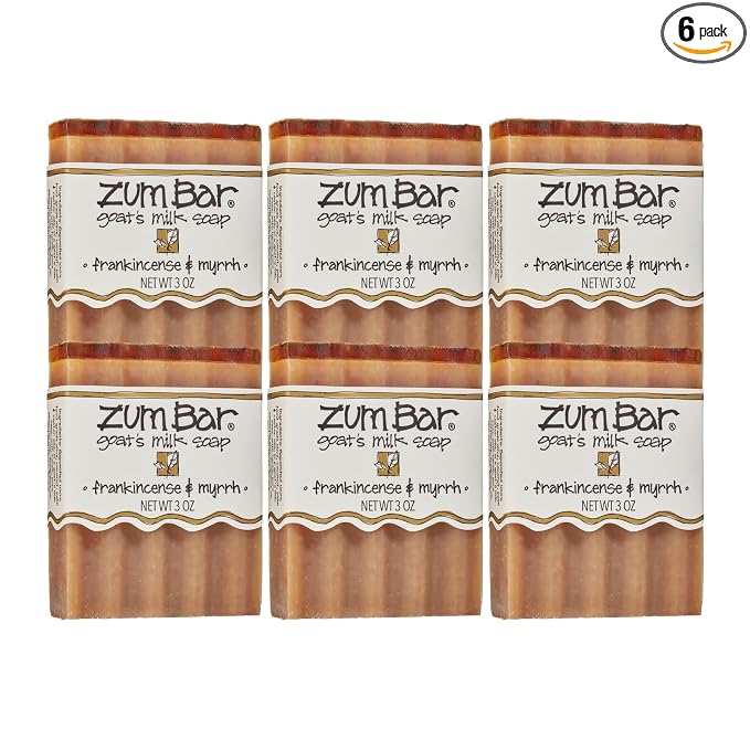 Zum Indigo Wild Goat's Milk Soap Bar - Bar Soap for Hands & Body Made with Essential Oils - 3 oz - Frankincense & Myrrh (6 Pack)