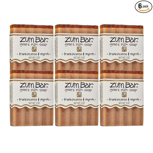 Zum Indigo Wild Goat's Milk Soap Bar - Bar Soap for Hands & Body Made with Essential Oils - 3 oz - Frankincense & Myrrh (6 Pack)