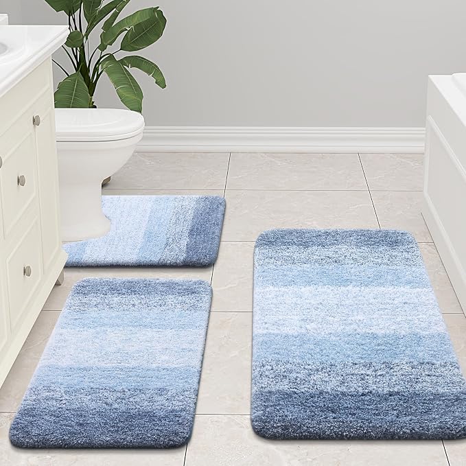 Arotive Microfiber Bathroom Rugs, Shaggy Soft and Absorbent Bath Rug, Thick Plush Machine Washable Dry Bath Mats for Bathroom, Tub and Shower, 47x20, Light Blue, Rectangular