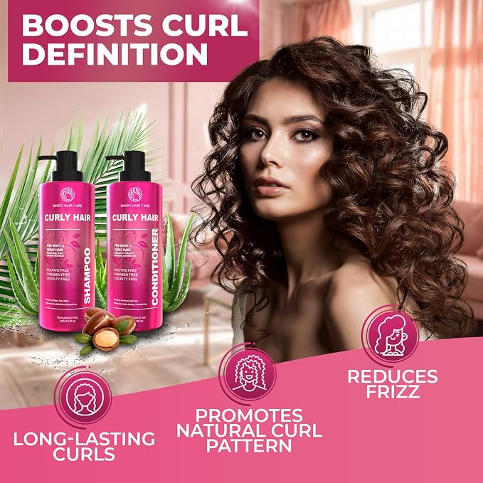 Curly Shampoo and Conditioner Set - Sulfate Free Moisturizing Formula - Deep Treatment for Curly and Permed Hair Women and Men - 14 Fl Oz (Set of 2)