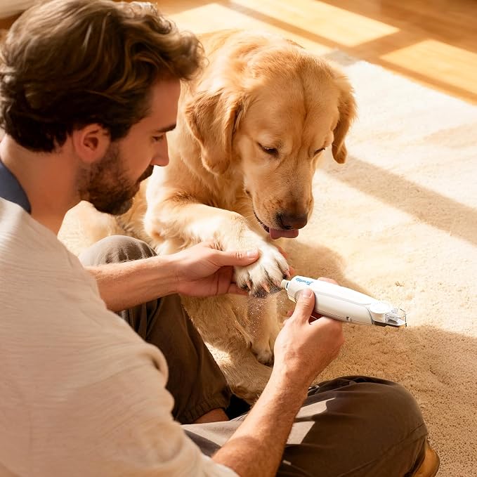 2-in-1 Dog Nail Clippers & Dog Nail Trimmers for Small Medium Large Dogs Cats Pets with Spash Guard, Nail Clipper for Dogs Quiet, USB Rechargeable, Dog Nail Clippers with 2 LED Large Light