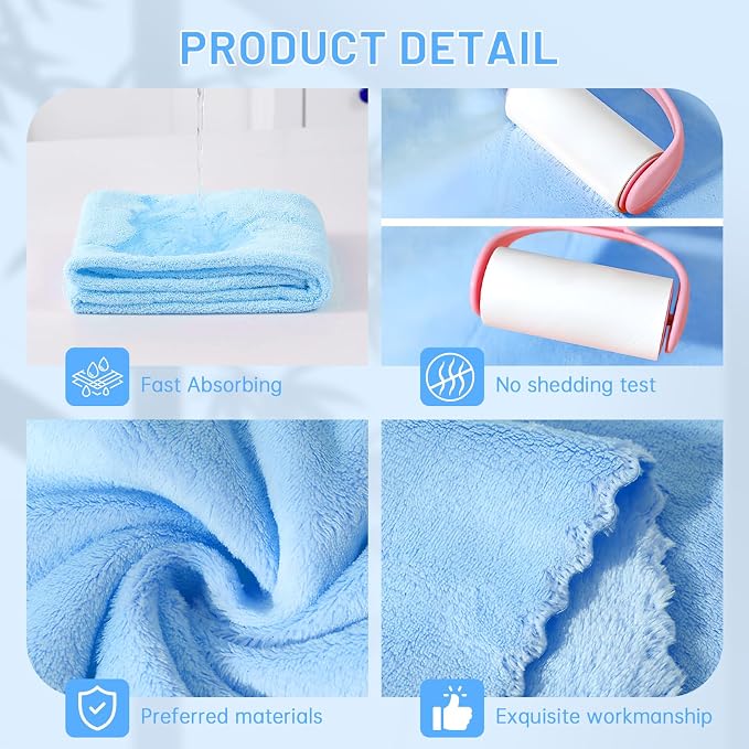 DuckSky 5Pcs 29.5 x 13.77'' Cat Towels Microfiber Pack Bulk, Quick Drying Absorbent Pet Puppy Towels for Pet Kitten Grooming，Hair Drying Small Puppy Dog，Bathing Shower