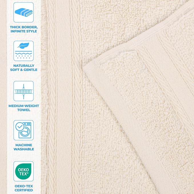 Superior Belmont Zero Twist Cotton Medium Weight Bath Sheets, for Guest Bath, Bathroom, Shower, Spa, Plush, Quick Dry, Ultra-Soft Towels, Essentials, Thick Border, Oversized Towels, Set of 2, Ivory