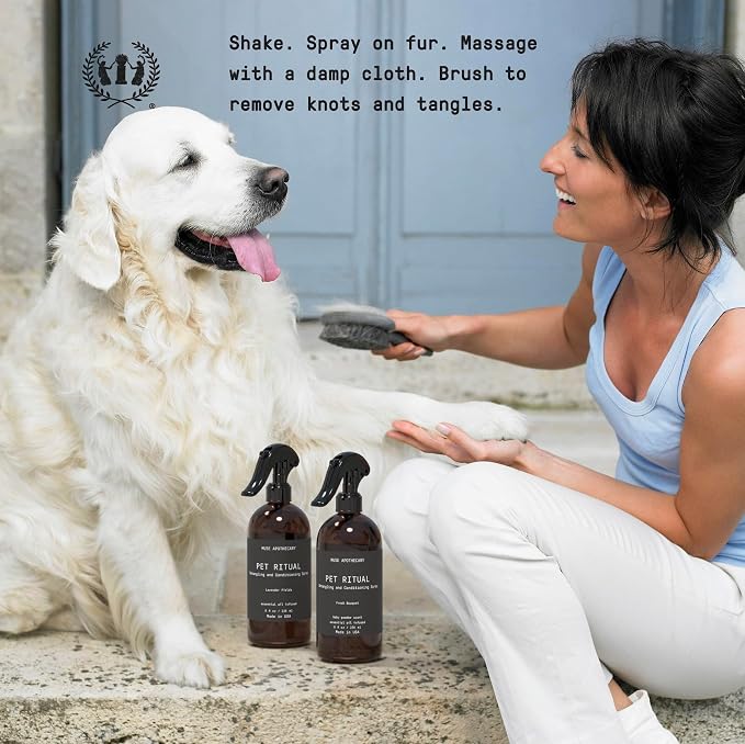 Muse Apothecary Pet Ritual Detangling Spray for Dogs & Cats, Pet Detangler Spray for Dogs, Dog Detangler Spray Dematting Conditioner, Dog Detangling Spray, Essential Oils Infused, 8oz Fresh Bouquet