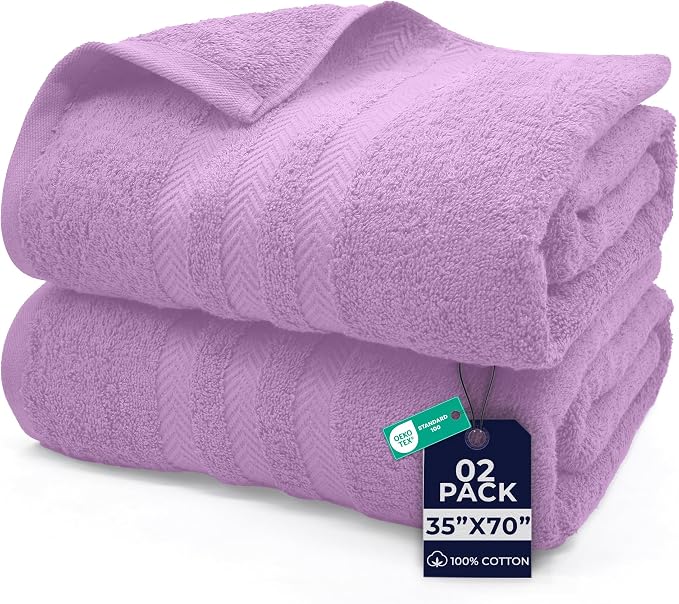DAN RIVER 2 Pack Bath Sheets Extra Large 35x70, Large Bath Towels for Adults, XL Oversized Heavy Duty Towel Set, 600 GSM 100% Ring Spun Cotton, Soft Quick Dry, Lavendar