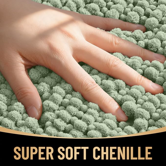 OLANLY Thick Large Bathroom Rugs 40x32, Extra Soft Absorbent Chenille Bath Rugs, Rubber Backing, Machine Wash Dry, Bath Mats for Bathroom Floor, Tub and Shower, Home Decor Accessories, Sage Green