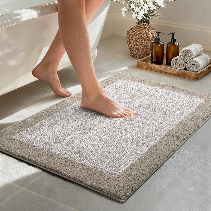 Bathroom Rugs 30x20 Non Slip Washable, Bath Mat for Bathroom Floor Tub, Soft Absorbent Quick Dry Mats for Shower, Bathtub,Home Decor（Greige）