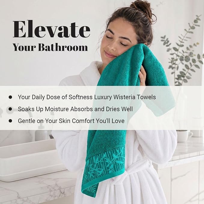 Superior Floral Jaquard Cotton Hand Towels, 4 Pack Towel Set, Turquoise | 0