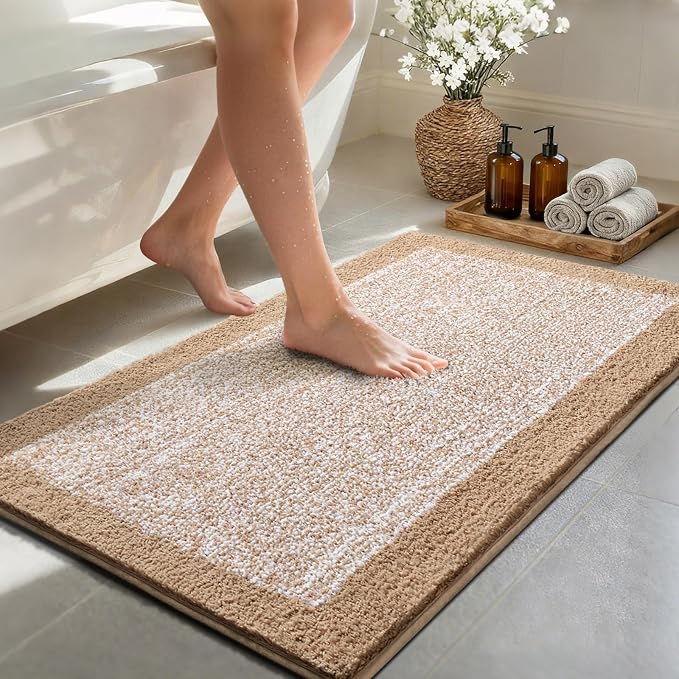 Bathroom Rugs 40x24 Non Slip Washable, Beige Bath Mat for Bathroom Floor Tub, Soft Absorbent Quick Dry Mats for Shower, Bathtub,Home Decor
