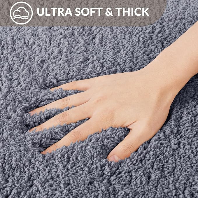 Exclusivo Mezcla Toilet Rugs U-Shaped 20x24, Extra Soft Non Slip Absorbent Microfiber Bath Rugs, Machine Washable Quick Dry Bath Mats for Toilet, Solid Grey