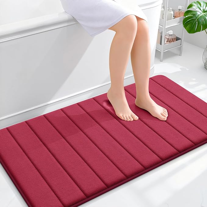 OLANLY Memory Foam Bath Mat 44x24, Super Soft Absorbent Bathroom Rugs, Quick Dry, Machine Washable Shower Floor Rugs, Bathmat Carpet, Bathroom Home Decor Accessories, Burgundy