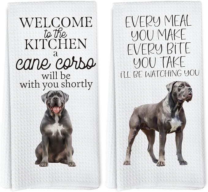 Funny Cane Corso Dog Kitchen Towels, Cane Corso Gifts Hand Towels, Dog Mom Dad Lovers Owner Gifts for Women Men Dishcloths Dish Towel for Kitchen 16x24 Inches Set of 2