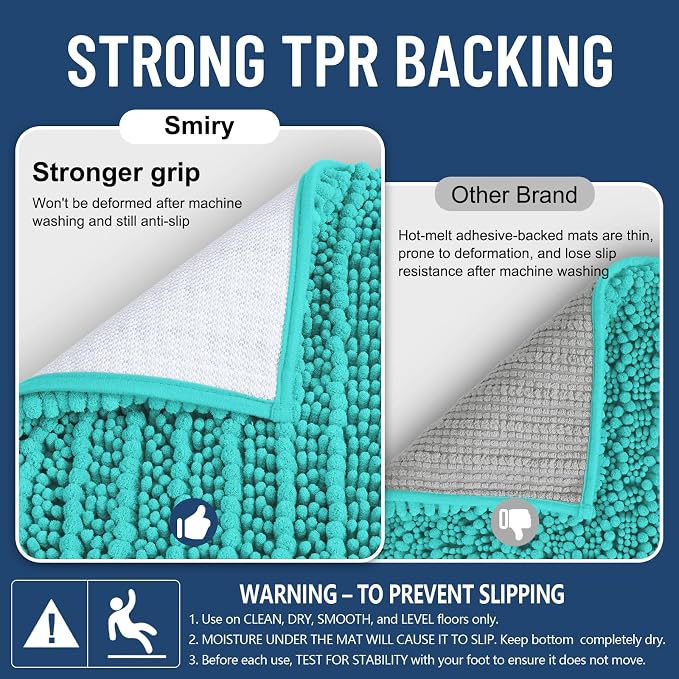 Smiry Bathroom Rugs Mat 30x20, Extra Soft Absorbent Chenille Bath Rugs, Non Slip Rubber Backing Machine Washable Quick Dry Bath Mats for Bathroom Floor, Tub, Shower, Home Decor Accessories, Turquoise