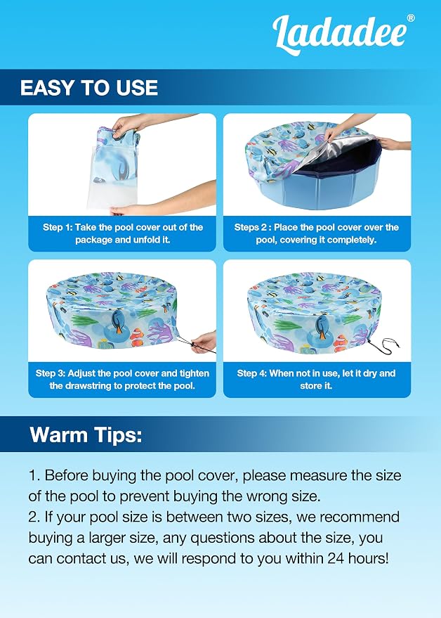Foldable Round Dog Swimming Pool Cover, for 32 "/63“/48” Collapsible Outdoor Tub, PVC Coating Waterproof and UV Protection, Leakproof Washable Kiddie Pet Small Paddling Bath Accessories