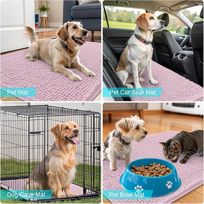 OLANLY Dog Door Mat for Muddy Paws 32x20, Absorbs Moisture and Dirt, Absorbent Non-Slip Washable Doormat, Quick Dry Chenille Mud Mat for Dogs, Entry Indoor Entryway Carpet for Inside Floor, Dusty Rose