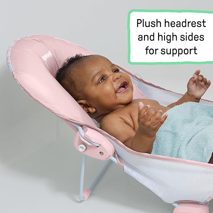 Ingenuity Foldaway 2-Position Bather,2-Position Adjustable Support Baby Bath seat for Sink or Bathtub,Ages 0-6 Months,up to 20 pounds,Pink,(Pack of 3)