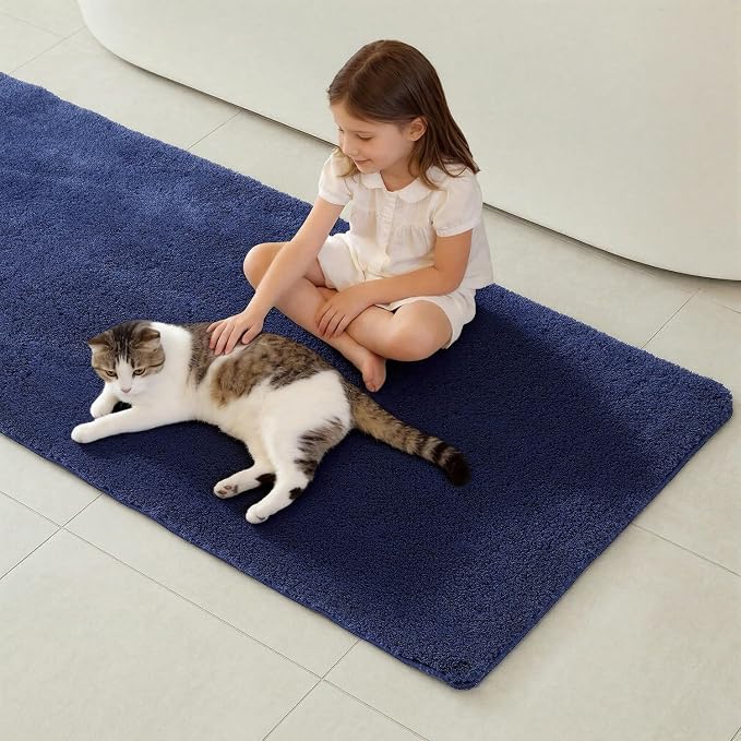 TYUU Navy Blue Bathroom Rugs, Ultra Soft Bath Rugs Non Slip Washable, Super Absorbent Quick Dry Bath Mat with Rubber Backing for Bathroom Floor, Shower, or Sink, Navy Blue 24" x 48"