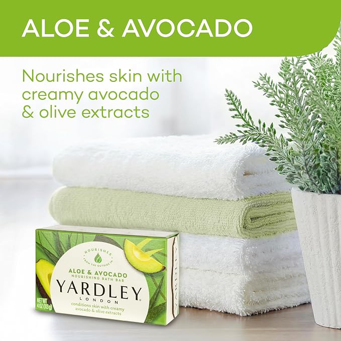 Yardley London Nourishing Bath SoapBar Aloe & Avocado, Conditions Skin with Creamy Avocado & Olive Extracts, 4.0 oz BathBar, 1 Soap Bar (Pack of 3)