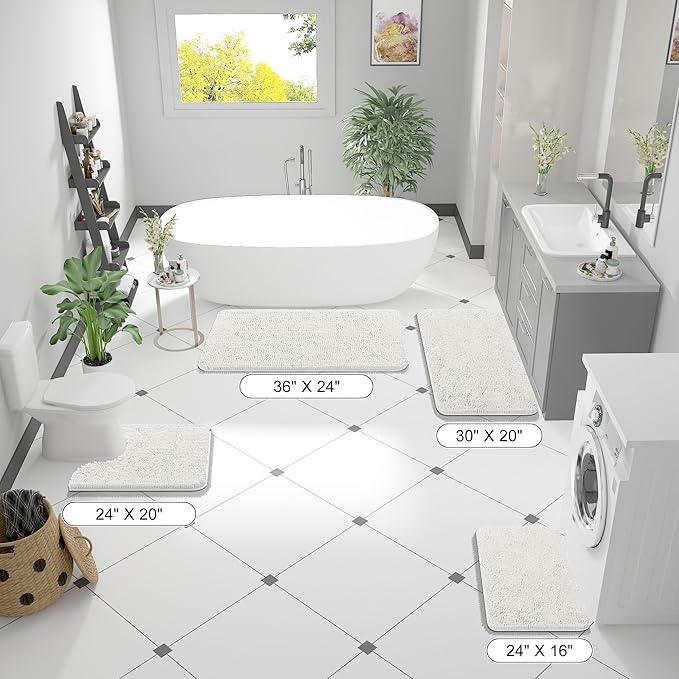 OLANLY Large Bathroom Rugs 44x32, Extra Soft Absorbent Chenille Bath Rugs, Rubber Backing Quick Dry, Machine Washable Bath Mats for Bathroom Floor, Tub and Shower, Home Decor Accessories, Ivory