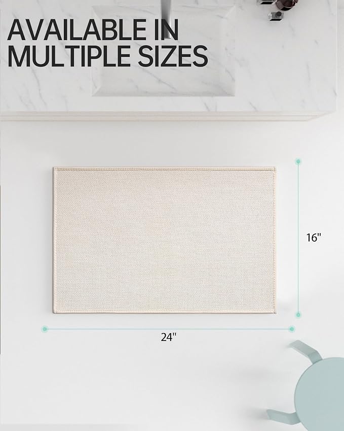 Mecko Bath Mat, Ultra Absorbent Quick Dry Bathroom Floor Mats-Upgraded Thin Cozy Cloth Bathroom Mat Fit Under Door, Rubber Non-Slip Bathroom Rug for Bathtub, Sink, Shower Room(Oatmeal,16"x24")